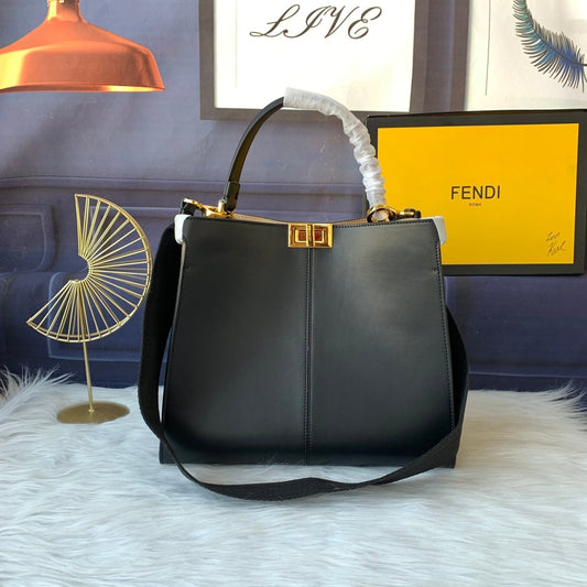 Luxury FendiPeekaboo X-lite medium 30cm Bag black lambskin gold hardware