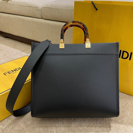 Luxury FendiSHINE LARGE 35 TOTE IN BLACK CALFSKIN