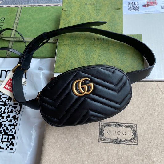 Luxury Gucci MARMONT BELT BAG 18 IN BLACK CALFSKIN