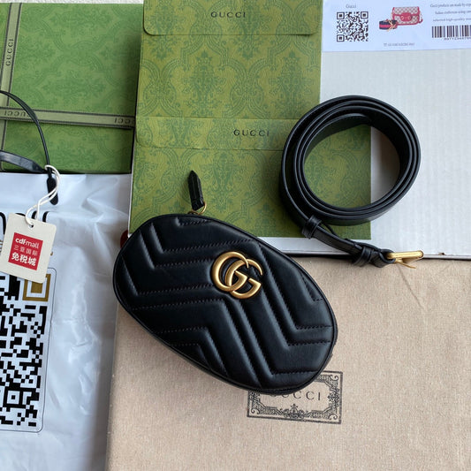 Luxury Gucci MARMONT BELT BAG 18 IN BLACK CALFSKIN