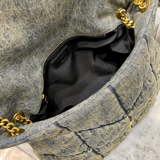 Luxury Saint Laurent LOULOU PUFFER MEDIUM 35CM RODEO BLUE SUEDE DENIM