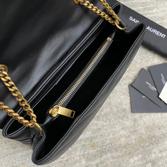 Luxury Saint Laurent LOULOU SMALL 25 IN BLACK LAMBSKIN GOLD HARDWARE