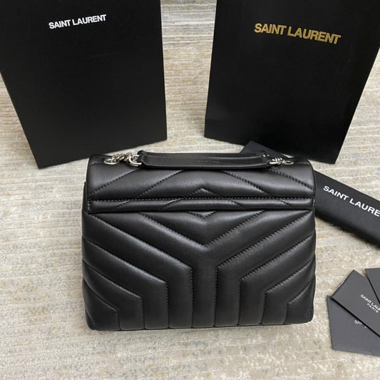 Luxury Saint Laurent LOULOU SMALL 25 IN BLACK LAMBSKIN SILVER HARDWARE