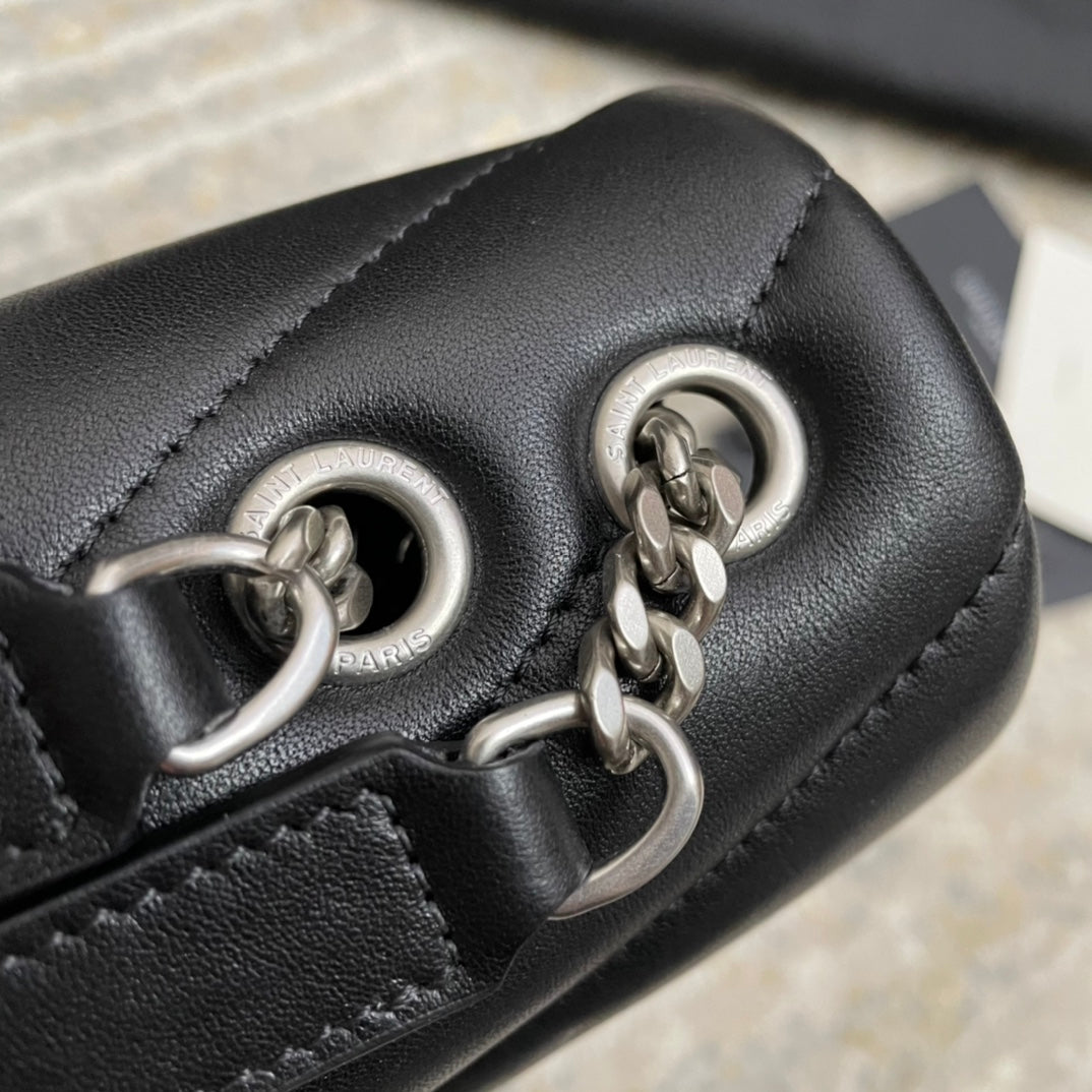 Luxury Saint Laurent LOULOU SMALL 25 IN BLACK LAMBSKIN SILVER HARDWARE