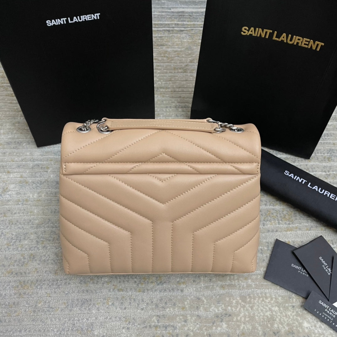 Luxury Saint Laurent LOULOU SMALL 25 IN BEIGE LAMBSKIN SILVER HARDWARE