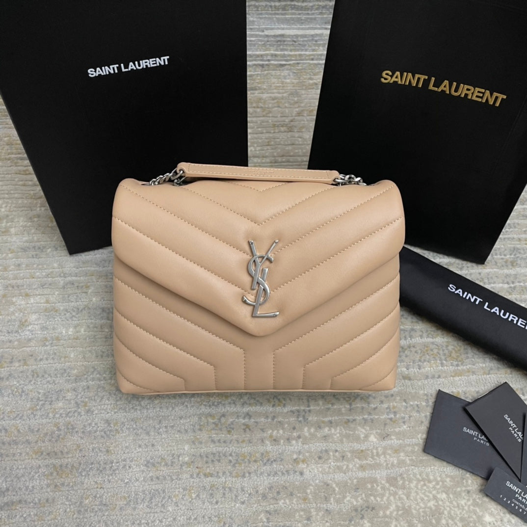 Luxury Saint Laurent LOULOU SMALL 25 IN BEIGE LAMBSKIN SILVER HARDWARE
