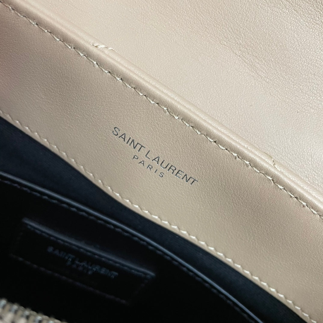 Luxury Saint Laurent LOULOU SMALL 25 IN BEIGE LAMBSKIN SILVER HARDWARE