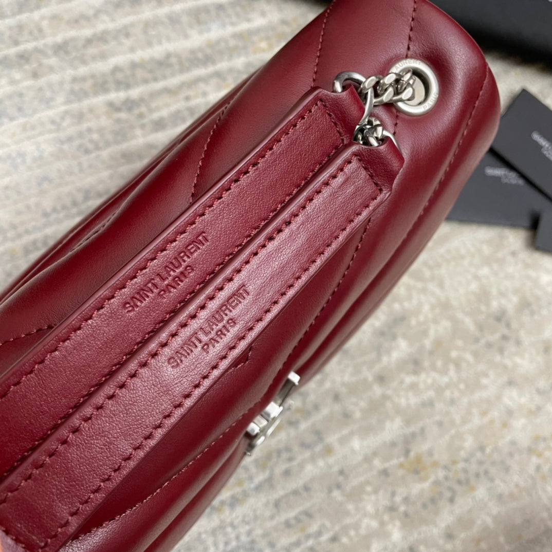 Luxury Saint Laurent LOULOU SMALL 25 IN BURGUNDY RED LAMBSKIN SILVER HARDWARE