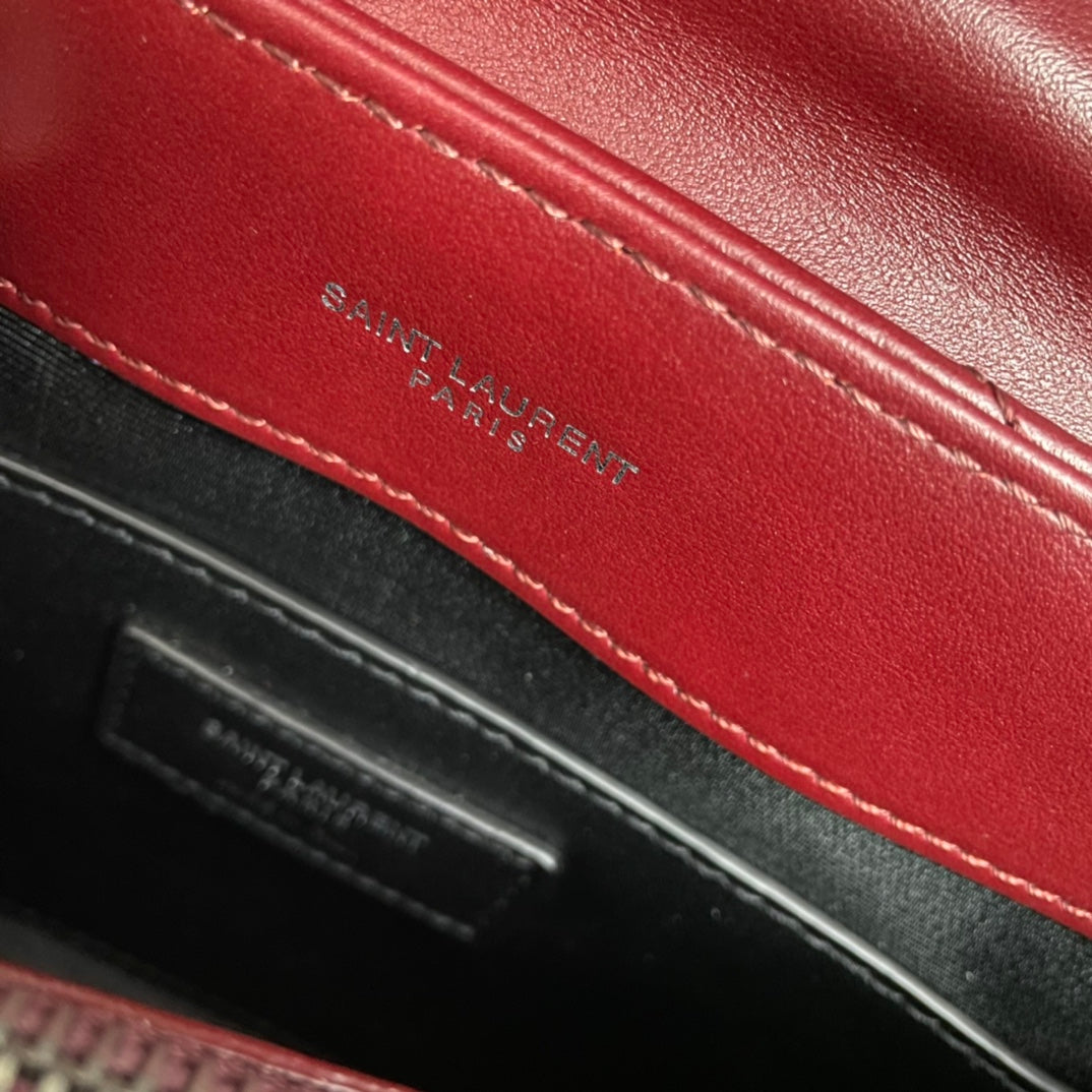 Luxury Saint Laurent LOULOU SMALL 25 IN BURGUNDY RED LAMBSKIN SILVER HARDWARE