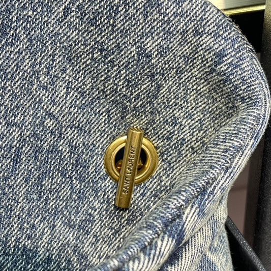 Luxury Saint Laurent LOULOU PUFFER MINI 23 RODEO BLUE SUEDE DENIM
