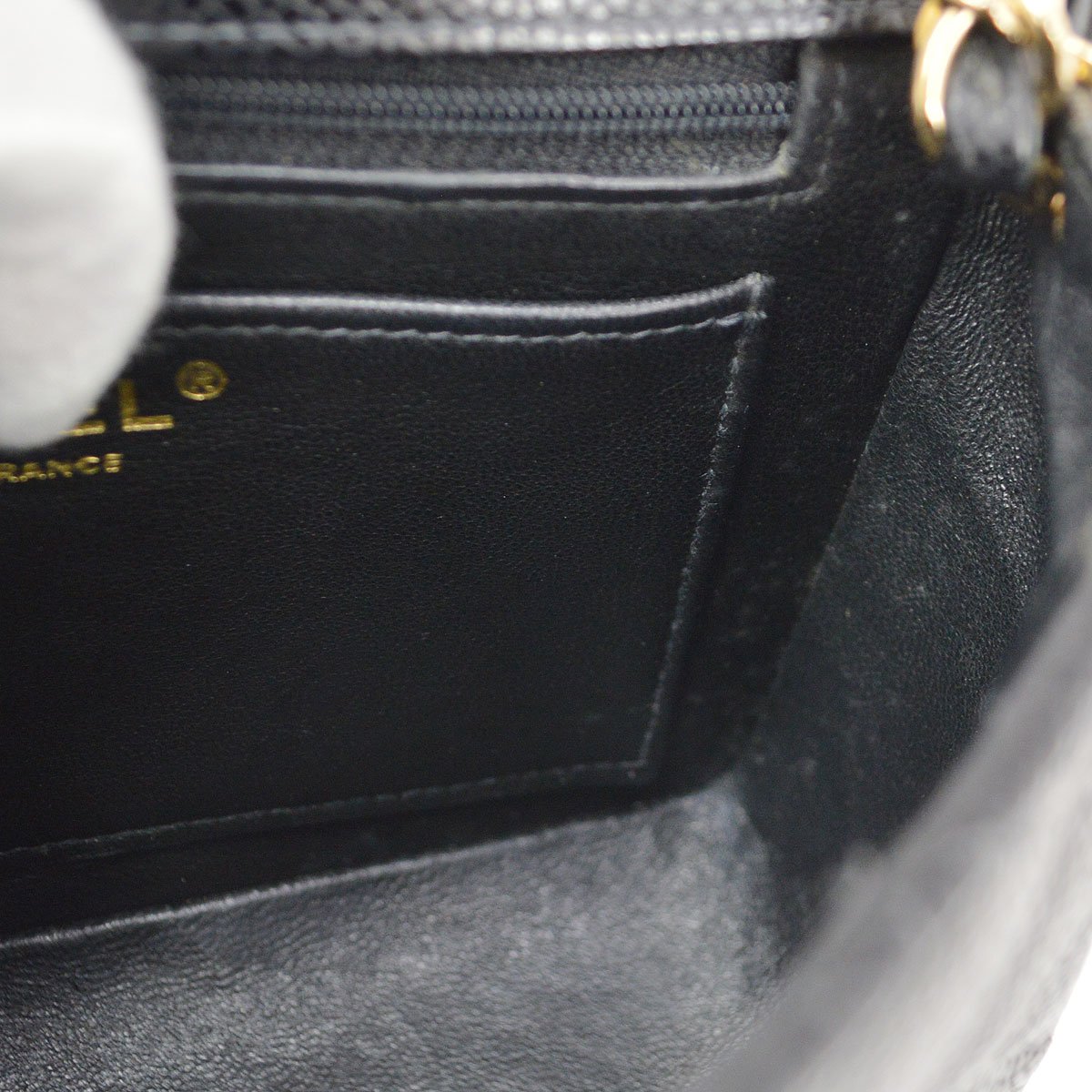 CHANEL 2003-2004 Classic Square Flap 17 Black Caviar 61688