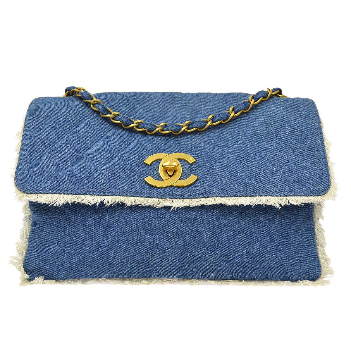 CHANEL★ 1991-1994 Denim Straight Flap Maxi 61782