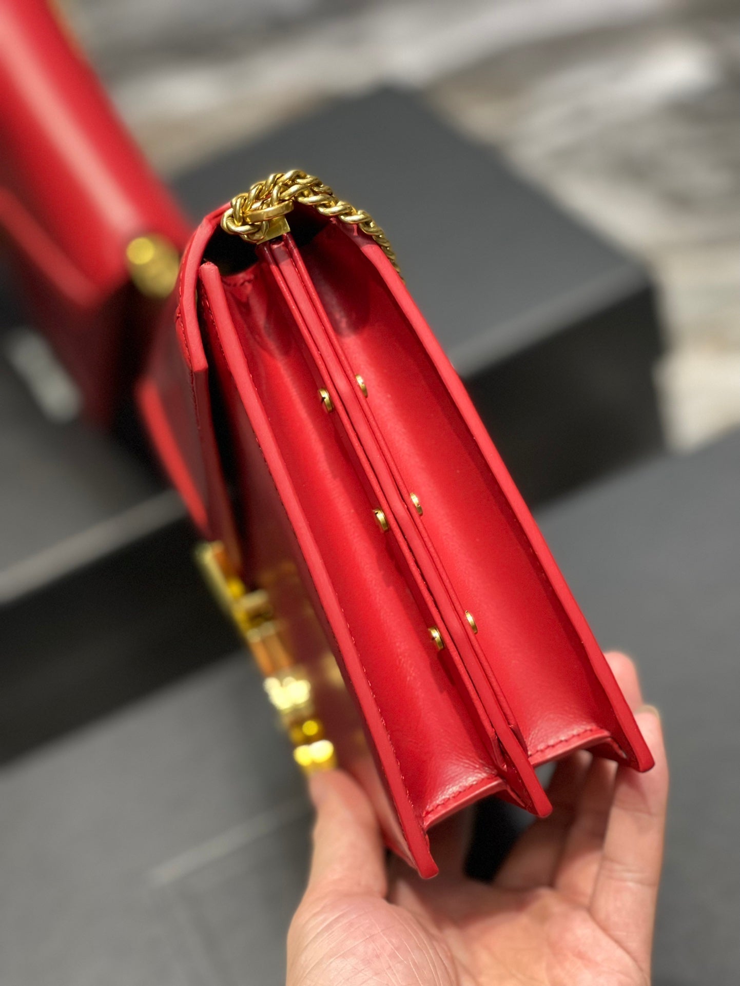 Luxury Saint Laurent CASSANDRA 22 CHAIN BAG RED CALFSKIN