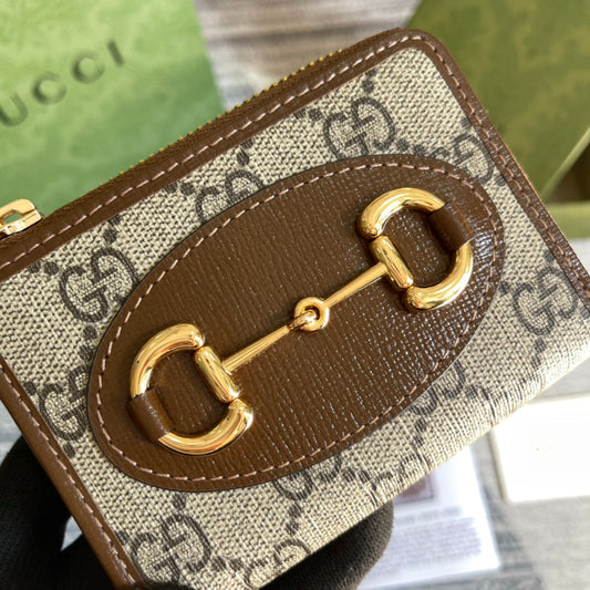 Luxury Gucci GG HORSEBIT 1955 MINI 11 WALLET BEIGE AND EBONY CANVAS