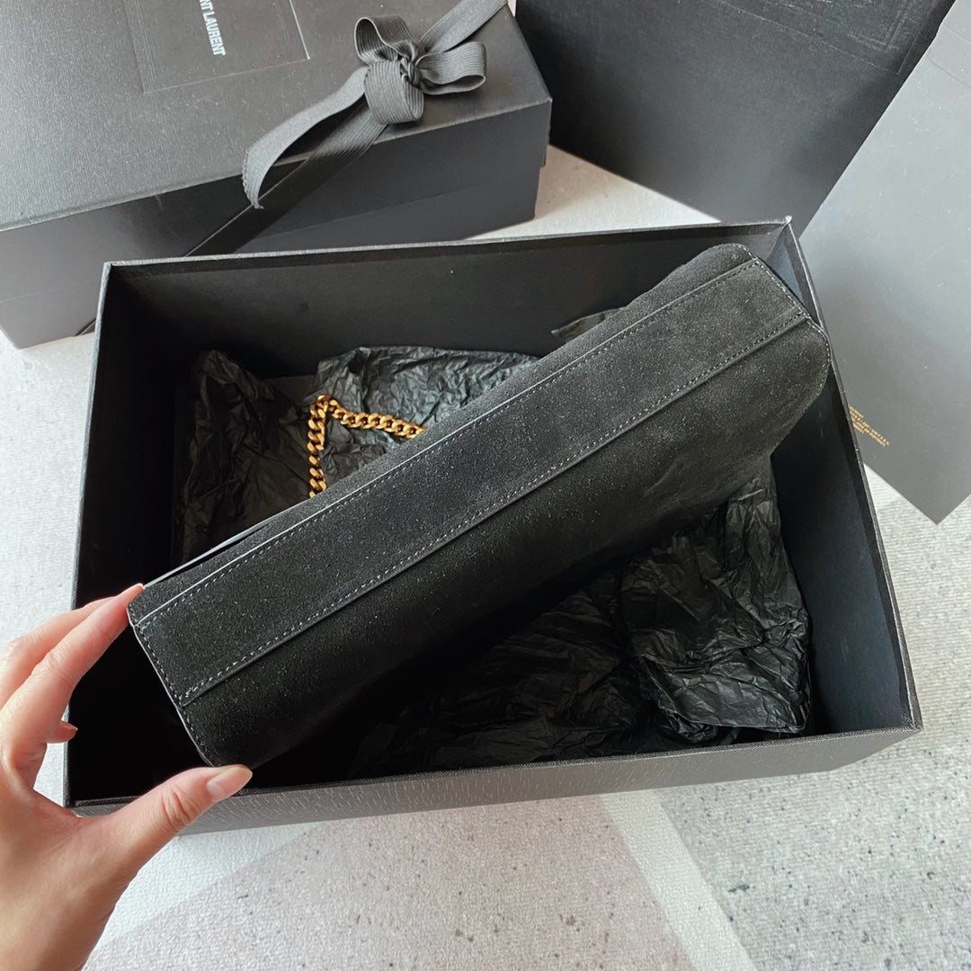 Luxury Saint Laurent kate medium reversible 28.5cm black calfskin suede calfskin