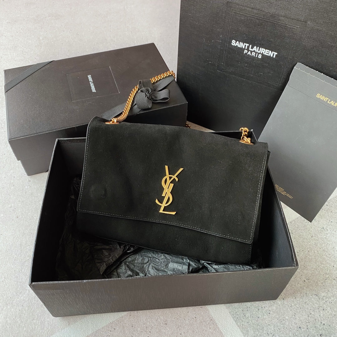 Luxury Saint Laurent kate medium reversible 28.5cm black calfskin suede calfskin