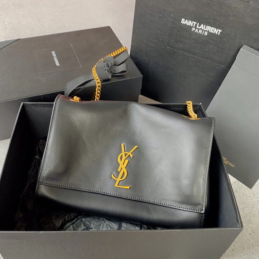 Luxury Saint Laurent kate medium reversible 28.5cm black calfskin suede calfskin