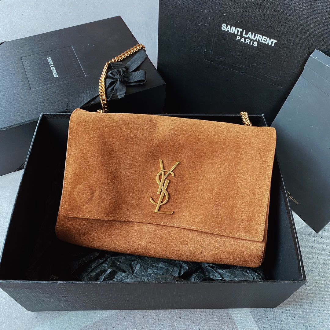 Luxury Saint Laurent kate medium reversible 28.5cm brown calfskin suede calfskin
