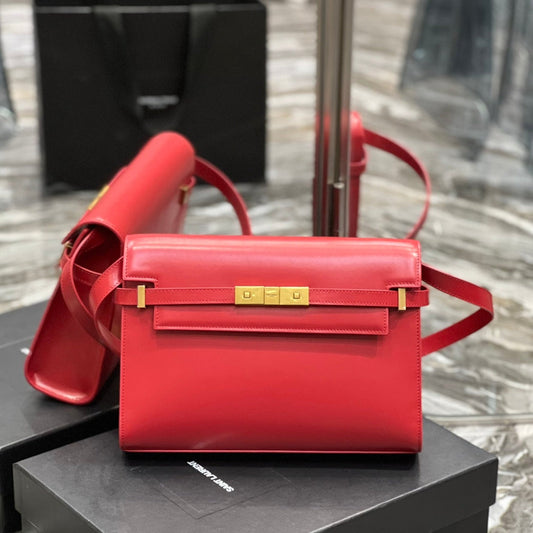 Luxury Saint Laurent MAHATTAN IN BOX 29 RED CALFSKIN GOLD HARDWARE