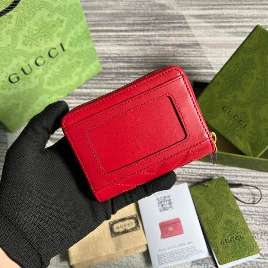 Luxury Gucci GG MARMONT MINI 11 WALLET CHERRY RED CALFSKIN