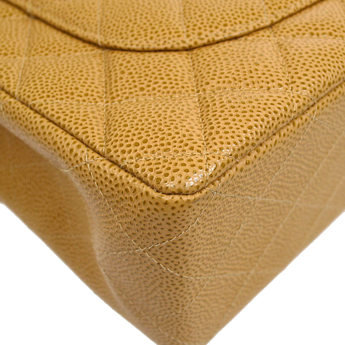 CHANEL 2000-2001 Beige Caviar Classic Flap Jumbo 43271