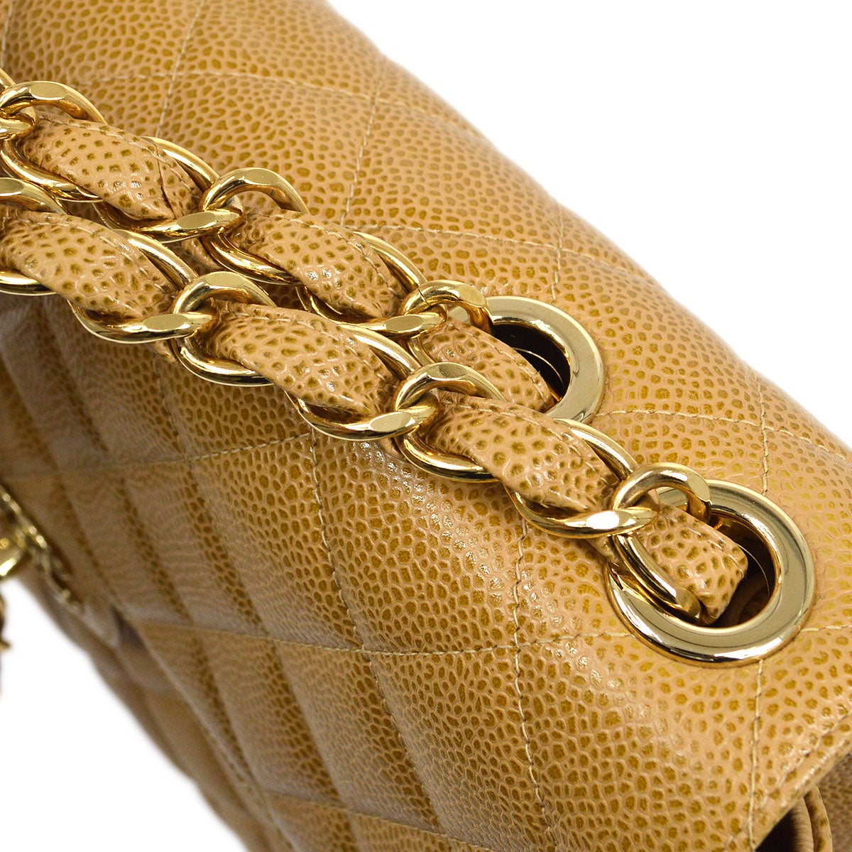 CHANEL 2000-2001 Beige Caviar Classic Flap Jumbo 43271