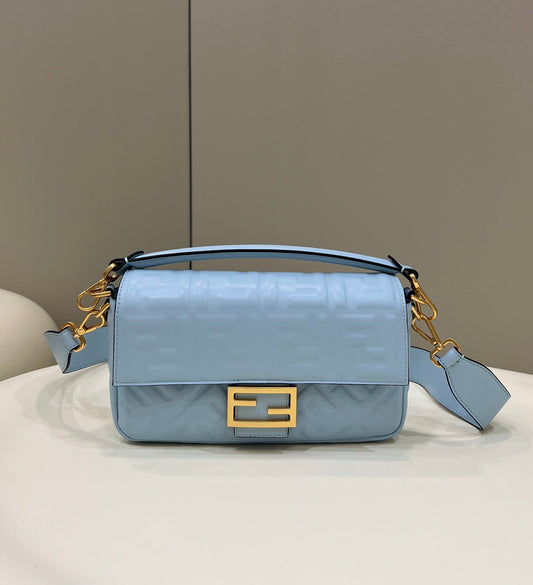 Luxury FendiBaguette 27cm Cloud Blue Lambskin Gold Hardware