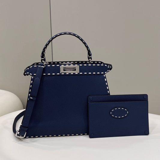 Luxury FendiPEEKABOO ISEEU 33 IN NAVY BLUE GRAINED CALFSKIN SILVER HARDWARE
