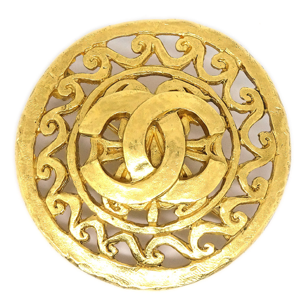 Luxury Chanel 1995 Fretwork Paisley Brooch Gold 95A