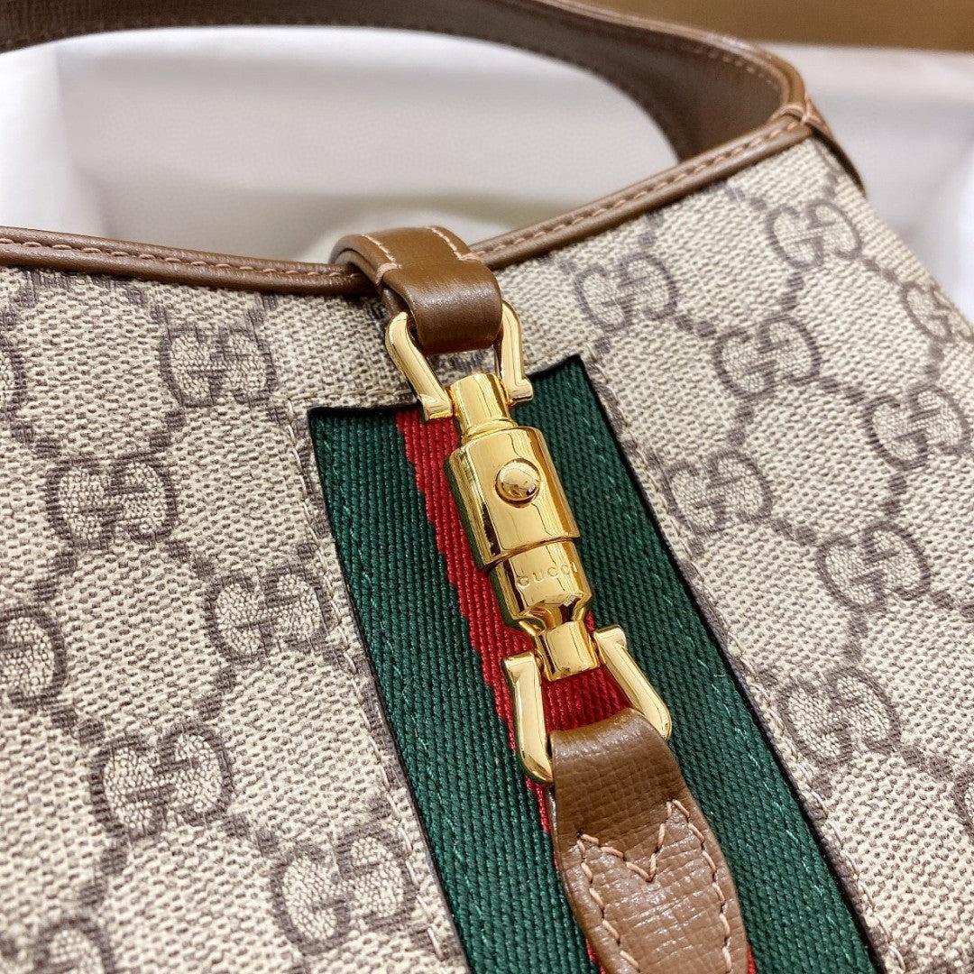 Luxury Gucci JACKIE 1961 MINI 19 SHOULDER BAG IN BEIGE CANVAS AND BROWN CALFSKIN