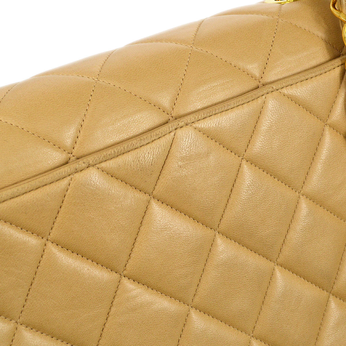 CHANEL 1994-1996 Beige Lambskin Straight Flap Medium 13790