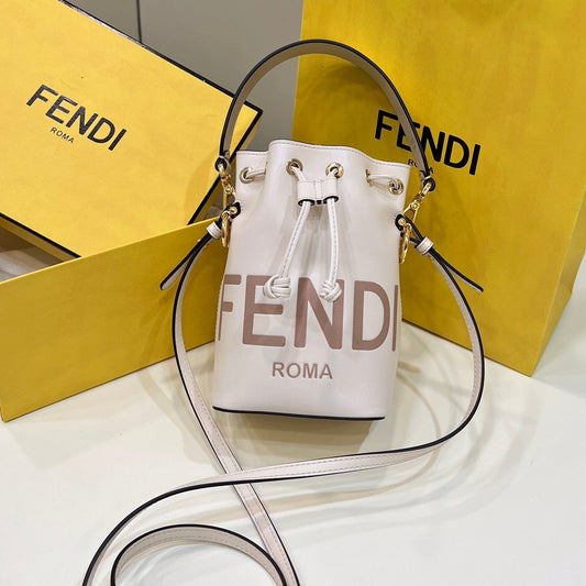 Luxury FendiMON TRESOR MINI 18 BAG IN WHITE CALFSKIN FF WITH GOLD HARDWARE