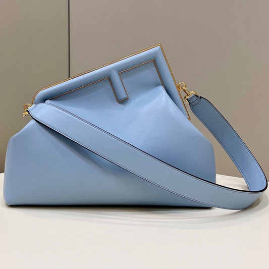 Luxury FendiLuxury FendiFIRST SMALL 32 IN LIGHT BLUE NAPPA LEATHER BAG GOLD HARDWARE