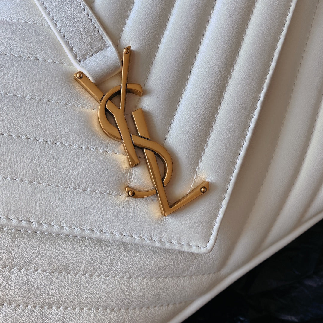 Luxury Saint Laurent COLLEGE MEDIUM 24 IN WHITE LAMBSKIN GOLD HARDWARE