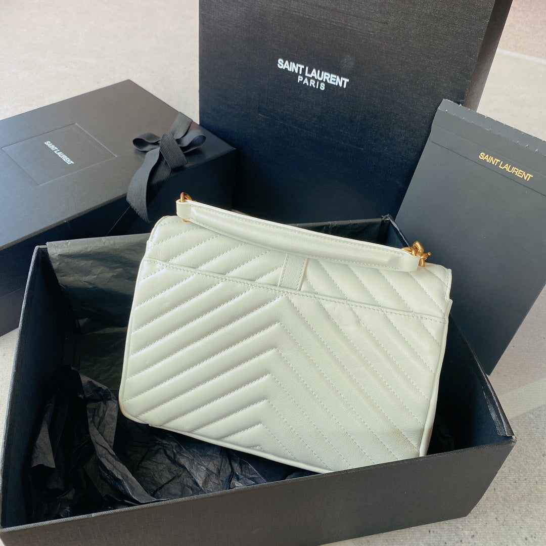 Luxury Saint Laurent COLLEGE MEDIUM 24 IN WHITE LAMBSKIN GOLD HARDWARE
