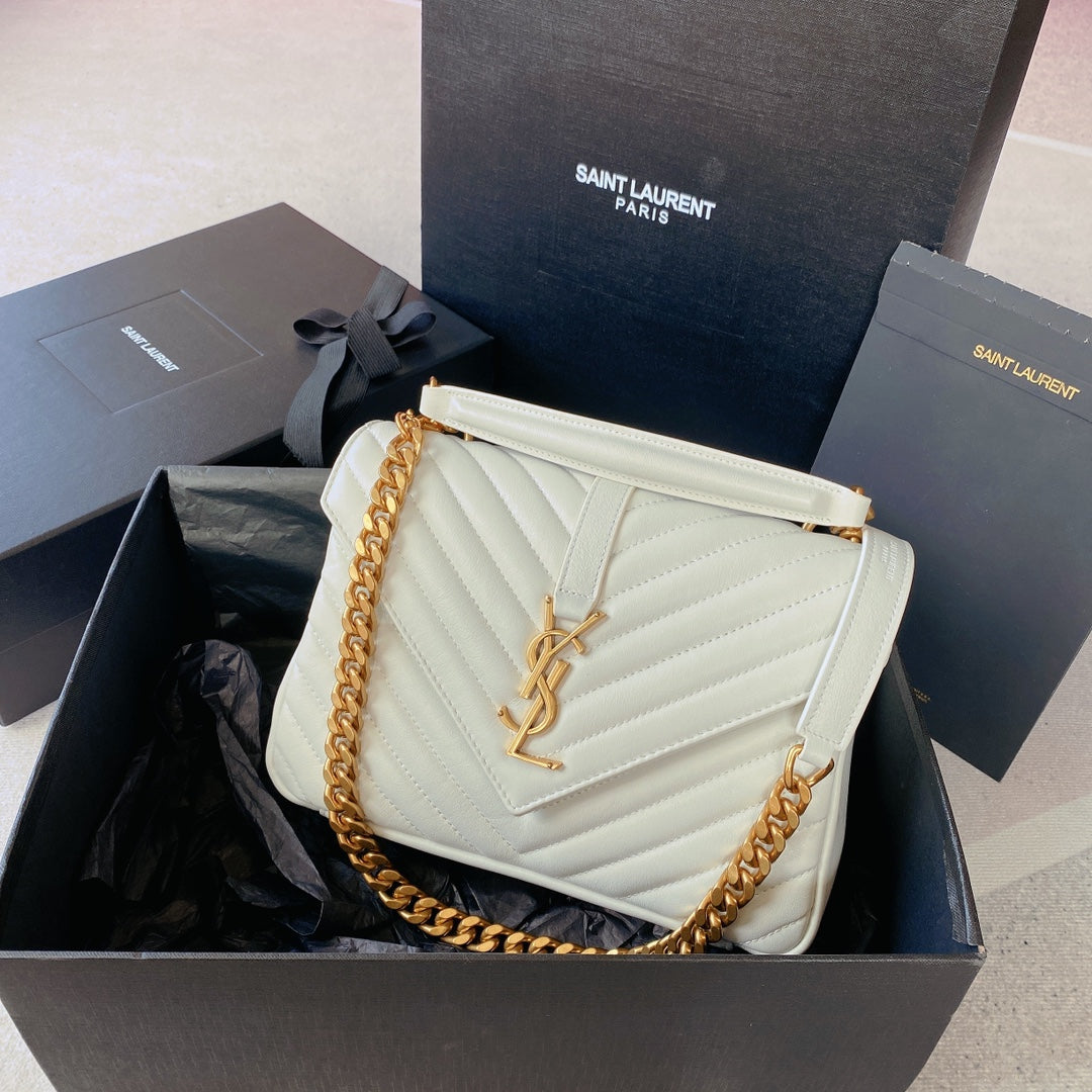 Luxury Saint Laurent COLLEGE MEDIUM 24 IN WHITE LAMBSKIN GOLD HARDWARE