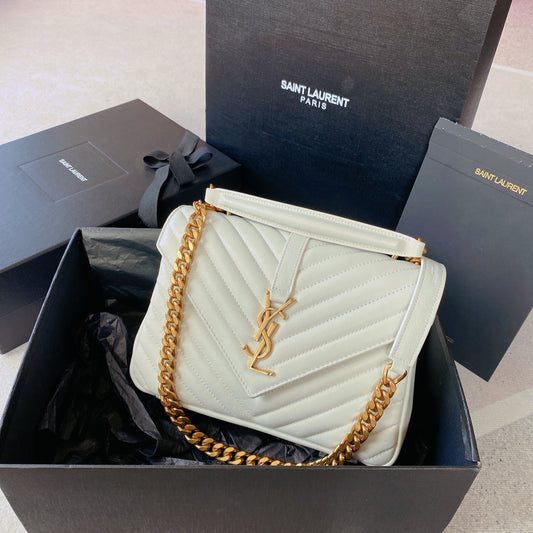 Luxury Saint Laurent COLLEGE MEDIUM 24 IN WHITE LAMBSKIN GOLD HARDWARE
