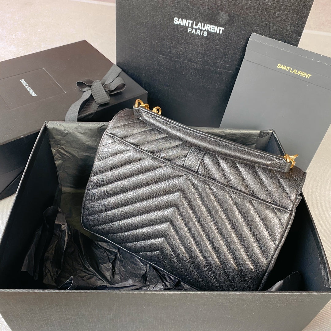 Luxury Saint Laurent COLLEGE MEDIUM 24 IN BLACK LAMBSKIN GOLD HARDWARE