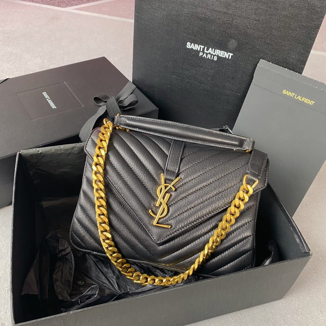 Luxury Saint Laurent COLLEGE MEDIUM 24 IN BLACK LAMBSKIN GOLD HARDWARE