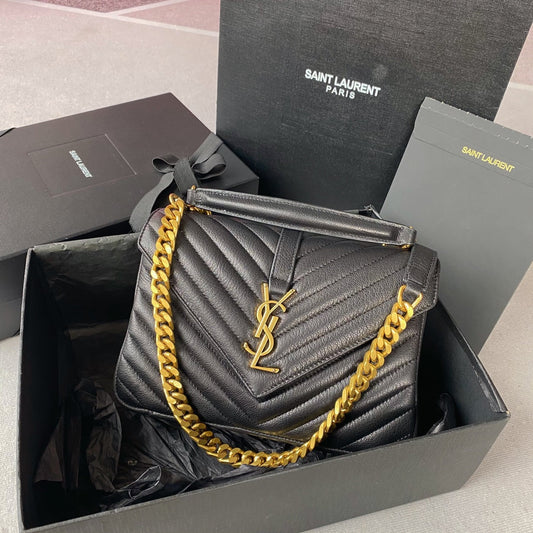 Luxury Saint Laurent COLLEGE MEDIUM 24 IN BLACK LAMBSKIN GOLD HARDWARE