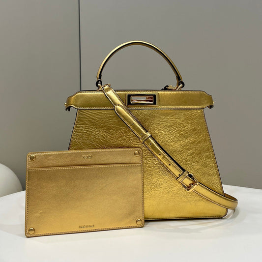 Luxury FendiPEEKABOO ISEEU 33 IN GOLD METALLIC CALFSKIN GOLD HARDWARE
