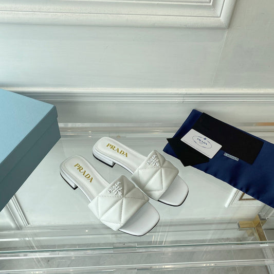 Luxury PradaSlide 25 Quilted White leather