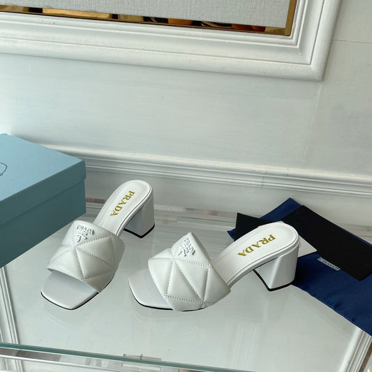 Luxury PradaQUILTED NAPPA HEELED SANDALS WHITE LAMBSKIN