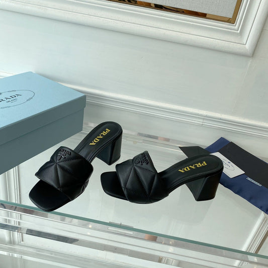 Luxury PradaQUILTED NAPPA HEELED SANDALS BLACK LAMBSKIN