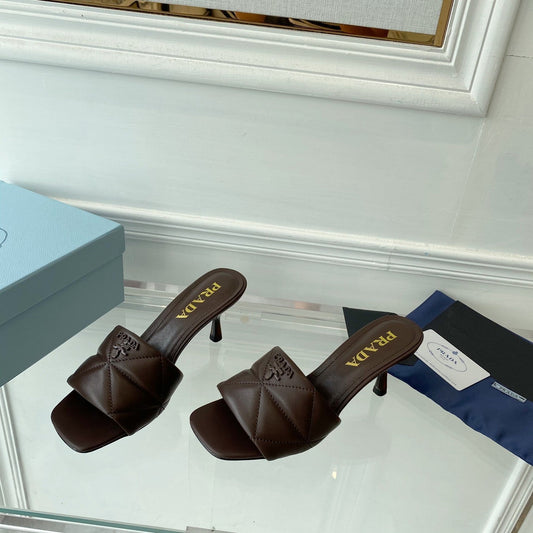 Luxury PradaQUILTED HIGH HEELS SANDALS 65 CHOCOLATE LAMBSKIN
