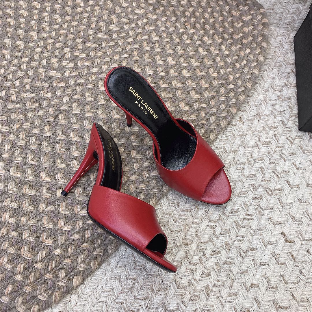 Luxury Saint Laurent LA 16 HEELED MULES IN RED SMOOTH LAMBSKIN