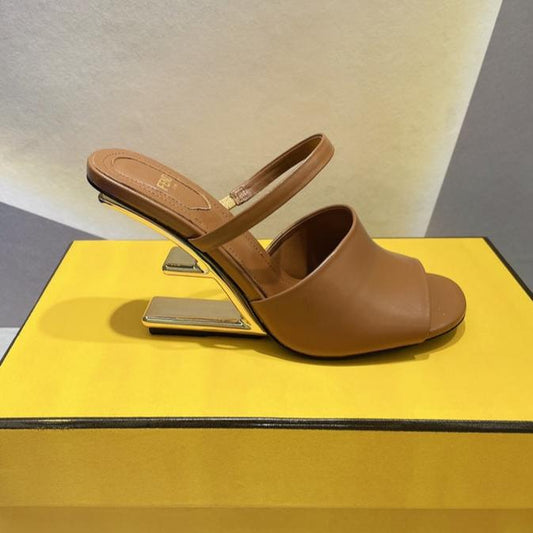 Luxury FendiLuxury FendiFIRST 95 MM HIGH-HEELED SANDAL IN SEPIA BROWN LAMBSKIN GOLD HARDWARE