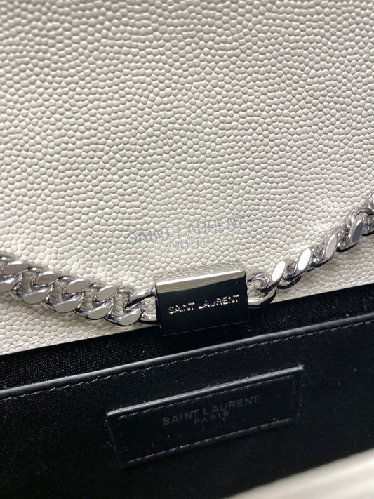 Luxury Saint Laurent kate medium 24cm white grained calfskin silver hardware
