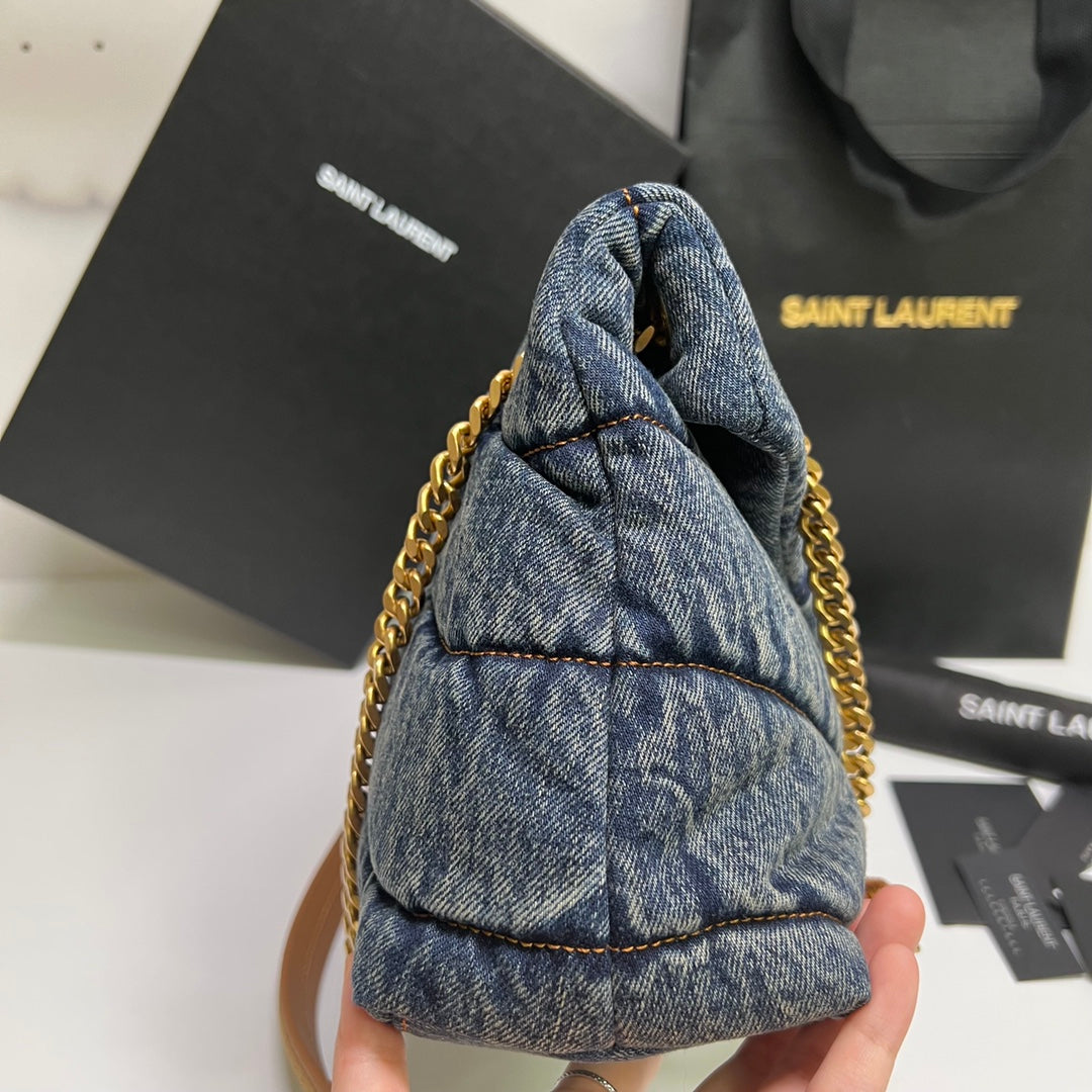 Luxury Saint Laurent PUFFER BAG 29 IN BLUE GRADIENT DENIM GOLD HARDWARE
