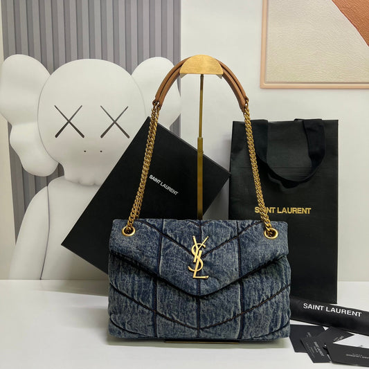 Luxury Saint Laurent PUFFER BAG 29 IN BLUE GRADIENT DENIM GOLD HARDWARE